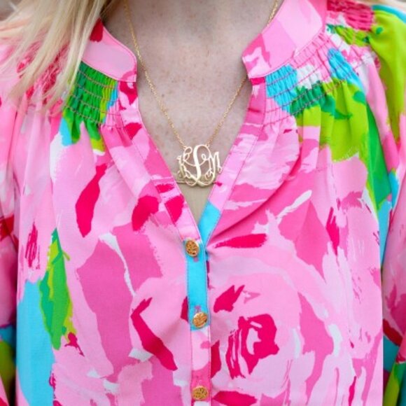 Lilly Pulitzer Rare First Impressions 100% Silk Elsa Top Sz Lg Holy Grail! - Picture 2 of 10